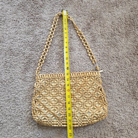The Sak Beaded Wooden Shoulder Bag Boho Retro Natural Beige Crossbody Purse - Picture 9 of 13